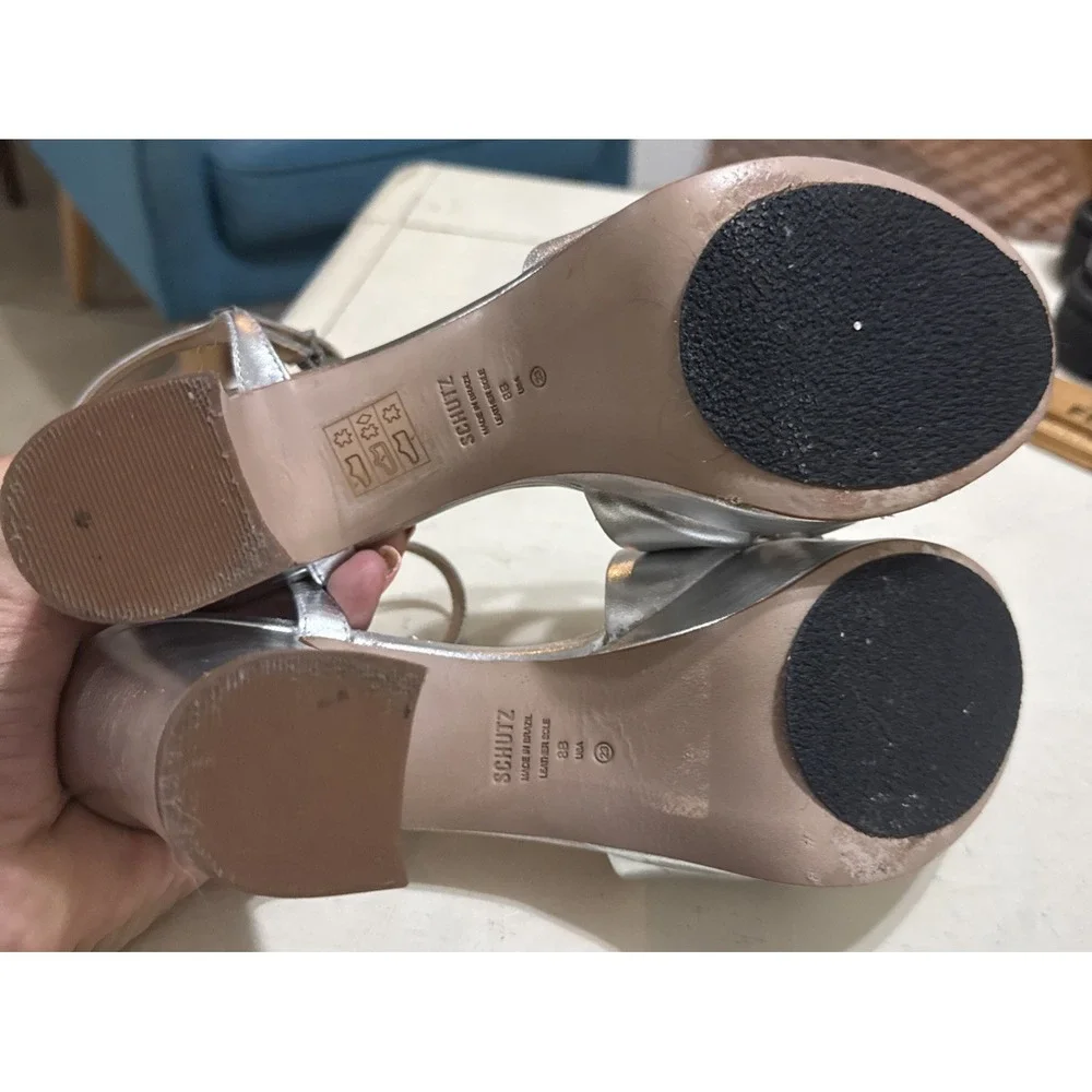 Schutz  Platform heels Pattie Metallic Leather Sandal, Size 8B